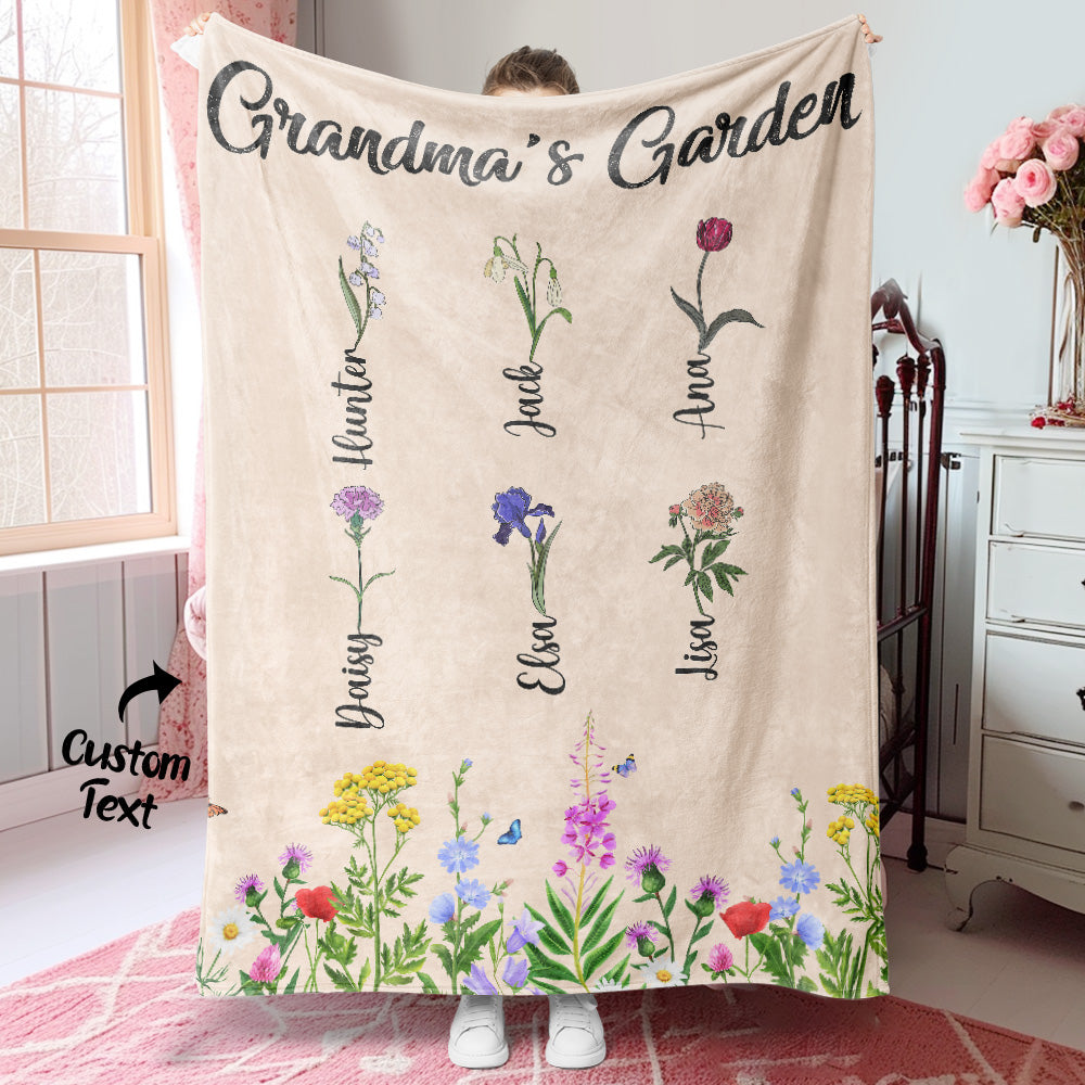 Personalized Birth Month Flower Blanket With Names Beautiful Gift For Grandma Mother