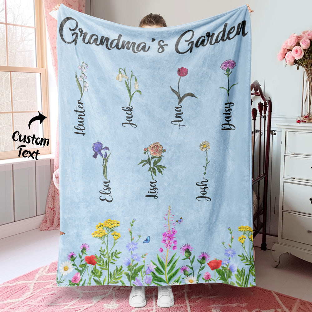 Personalized Birth Month Flower Blanket With Names Beautiful Gift For Grandma Mother