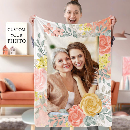 Custom Photo Blanket Personalized Blanket Gift Watercolor Blanket for Mom