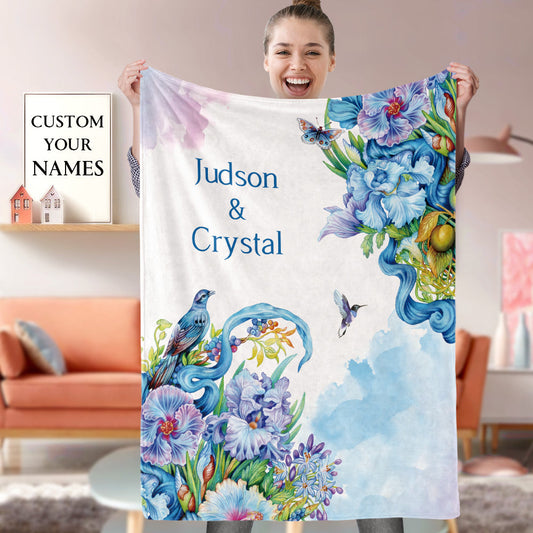 Custom Name Blanket Personalized Text Blanket Watercolor Flowers Blanket Unique Gift For Parents