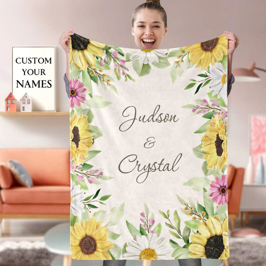 Personalized Name Blanket Custom Text Blanket Watercolor Flowers Blanket Unique Gift For The Family