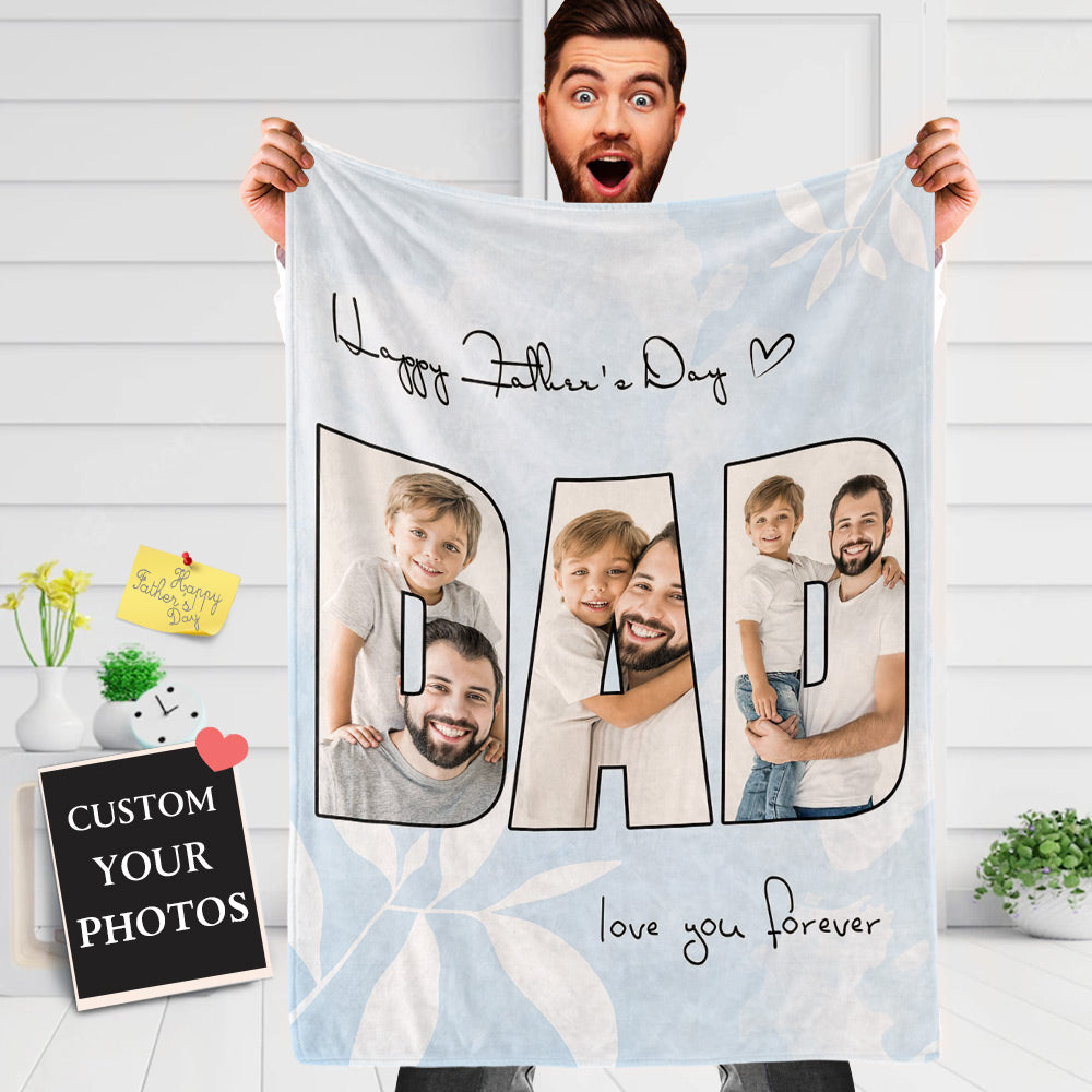 Custom Photo Blanket Personalized Gift for Dad Happy Father's Day