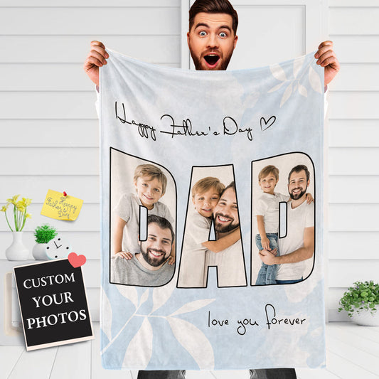 Custom Photo Blanket Personalized Gift for Dad Happy Father's Day