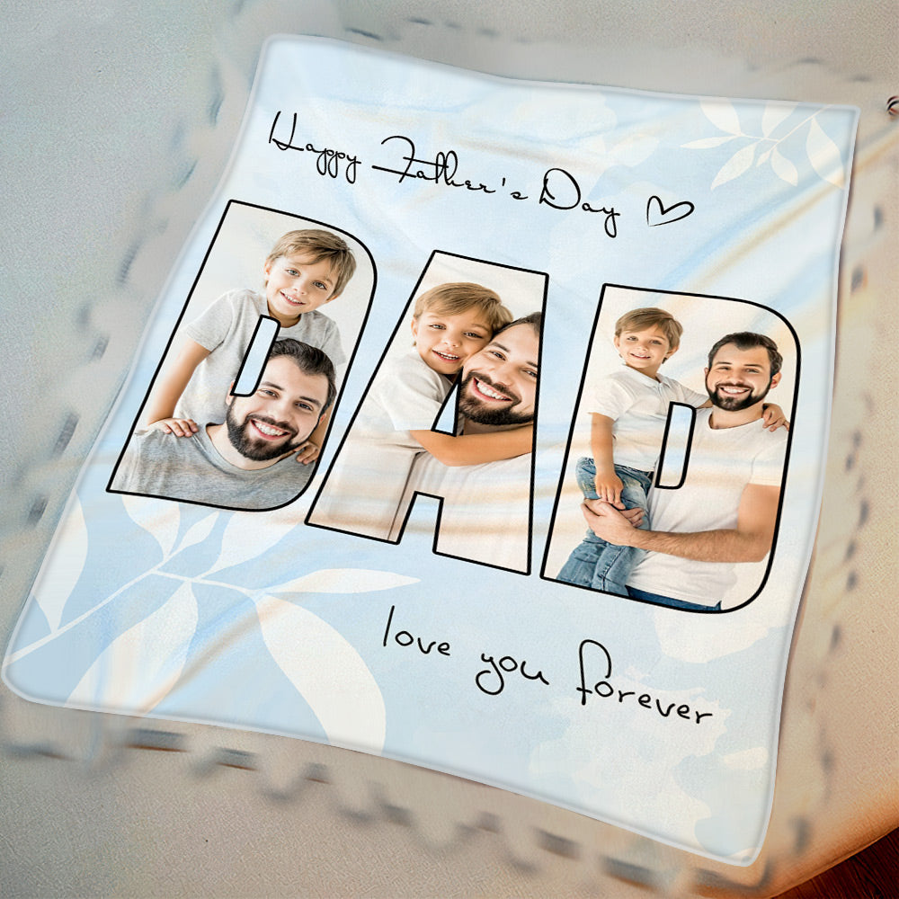 Custom Photo Blanket Personalized Gift for Dad Happy Father's Day