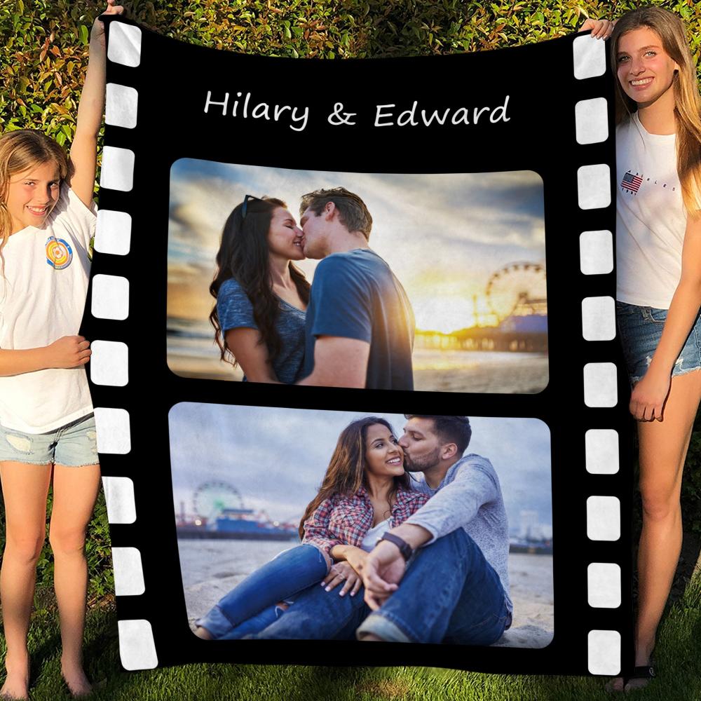 Custom Photo Blanket Engraved Black Blanket Valentine's Day Gift