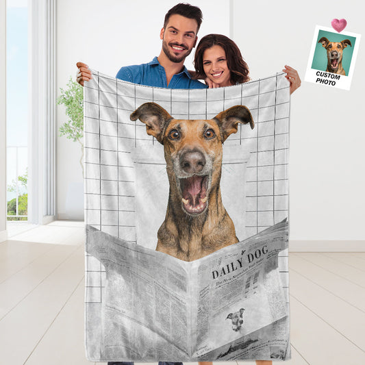 Funny Pet Portrait Blanket Pet Read Newspaper in Toilet Custom Blanket for Pet Lover