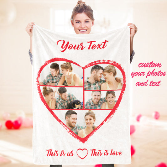 Custom Photo Blanket Personalized Text Blanket Couple Gifts Love Heart Blanket