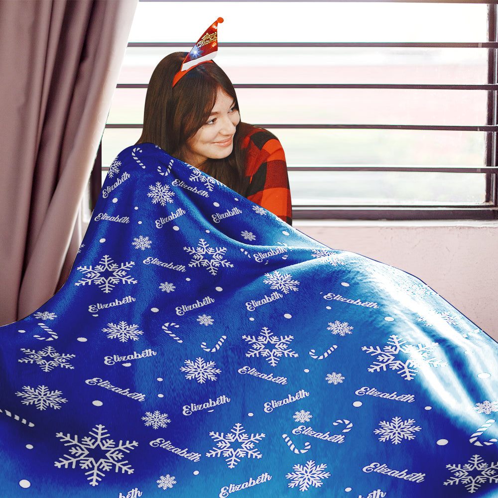 Christmas Blanket Personalized Name Blanket Gift Warm Snowflake Blanket