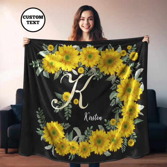 Custom Name Blanket Sunflower Black Blanket