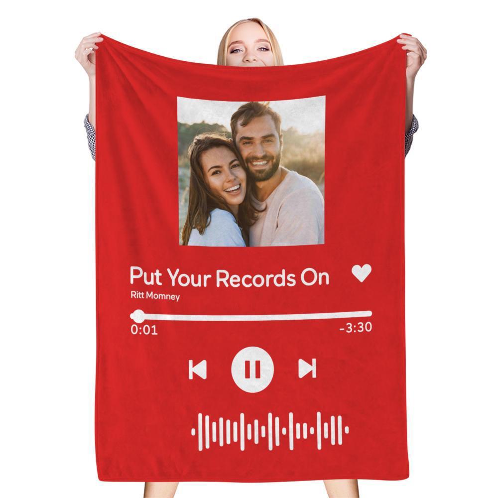 Scannable Spotify Code Photo Engraved Black Blanket Gifts for Couple
