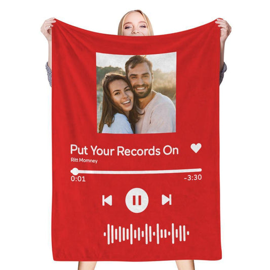 Scannable Spotify Code Photo Engraved Black Blanket Gifts for Couple