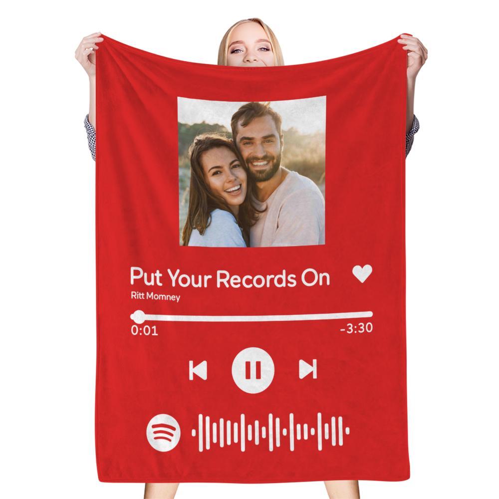 Scannable Spotify Code Photo Engraved White Blanket Warm Thicken Blanket Optional Thickness Cozy Winter Warm Gifts for Couple