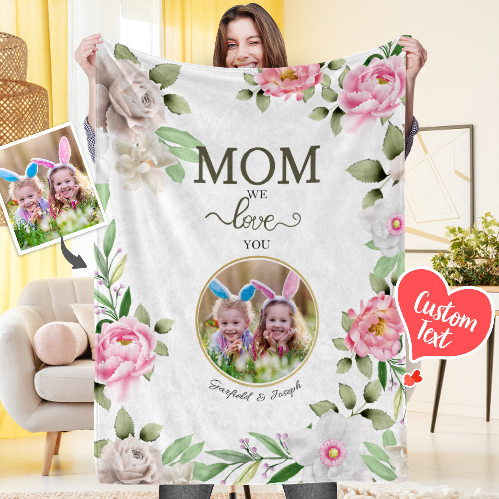 Custom Photo Engraved Blanket Flower Gifts for Mom
