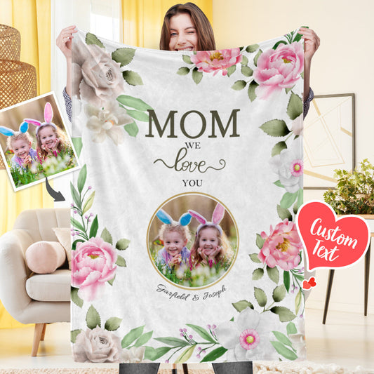 Custom Photo Engraved Blanket Flower Gifts for Mom