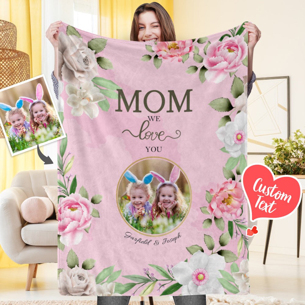 Custom Photo Engraved Blanket Flower Gifts for Mom