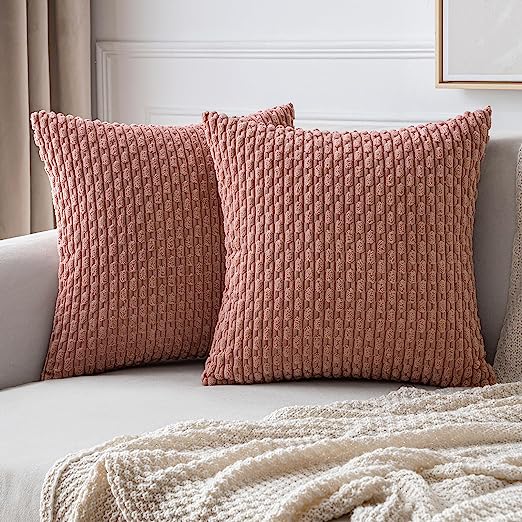 Throw Pillow Covers Soft Fall Corduroy Decorative Set of 2 Boho Striped Pillow Covers Pillowcases