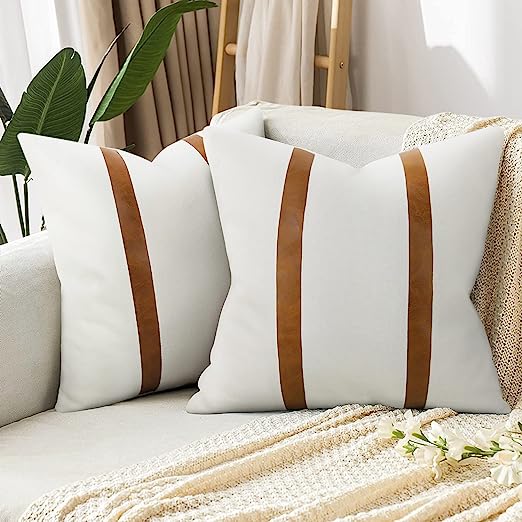 Faux Leather and Linen Throw Pillow Covers Black and White Pillows Decorative Throw Pillows Covers