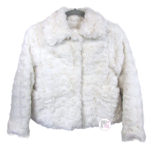 C&C California Luxurious White Rosette Faux Fur Plush Coat