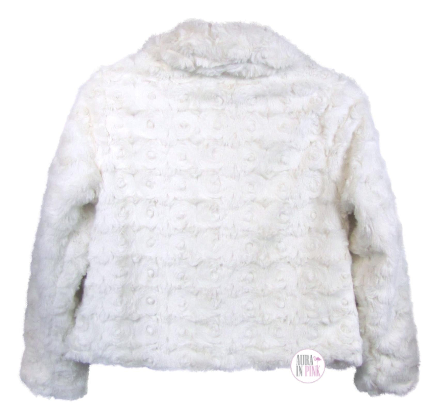 C&C California Luxurious White Rosette Faux Fur Plush Coat