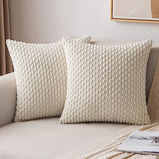 Throw Pillow Covers Soft Fall Corduroy Decorative Set of 2 Boho Striped Pillow Covers Pillowcases