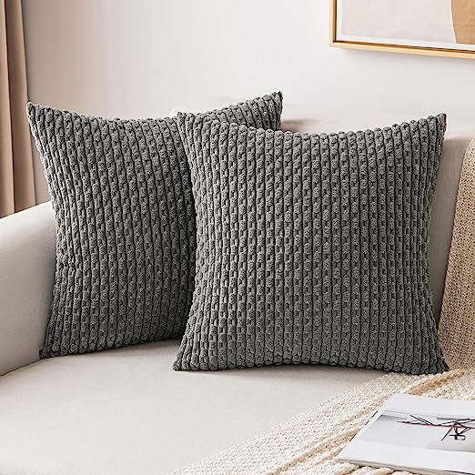 Throw Pillow Covers Soft Fall Corduroy Decorative Set of 2 Boho Striped Pillow Covers Pillowcases