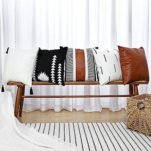 Boho Throw Pillow Covers 18 x 18 Set of 4 - Modern Stripe Geometric Farmhouse Decorative Pillow Cover Sets for Pillows