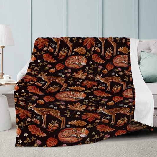 Deers and Foxes Fleece Blanket