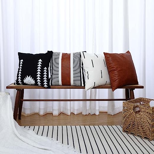 Boho Throw Pillow Covers 18 x 18 Set of 4 - Modern Stripe Geometric Farmhouse Decorative Pillow Cover Sets for Pillows
