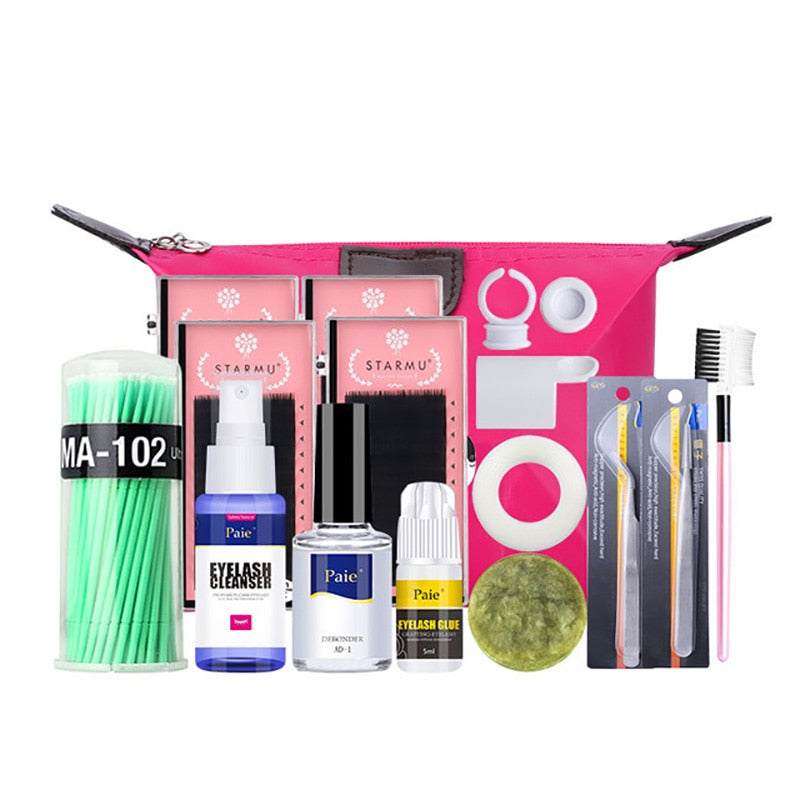 False Eyelash Extension Training Kit Practice Model Head Eye Pads Tweezers Glue Ring Brush Eyelash Tools Kit