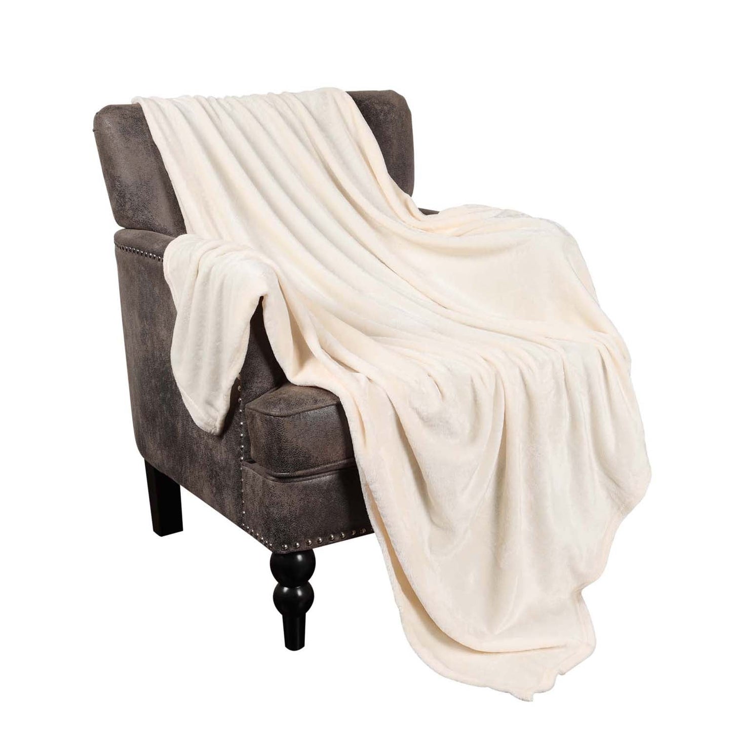 Fleece Plush Medium Weight Fluffy Decorative Blanket Or Throw - Ivory