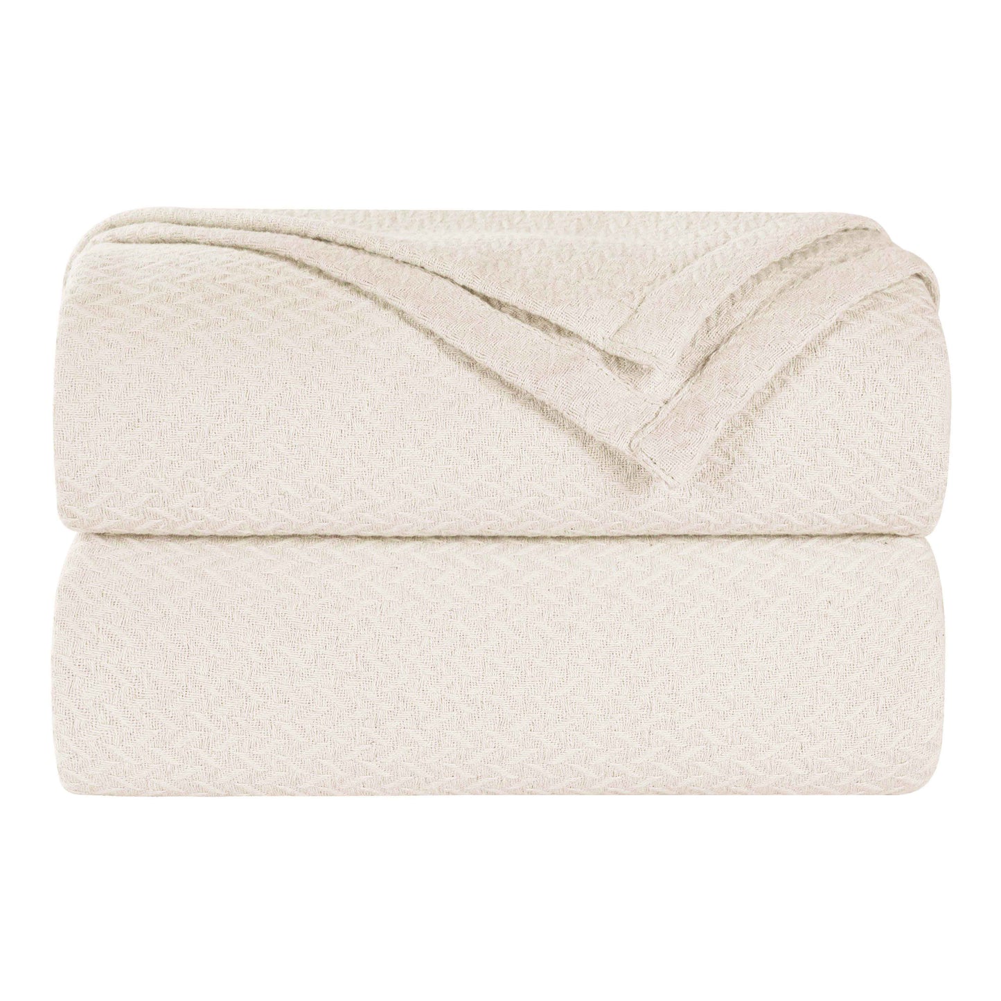 Nobel Cotton Textured Chevron Lightweight Woven Blanket - Ivory