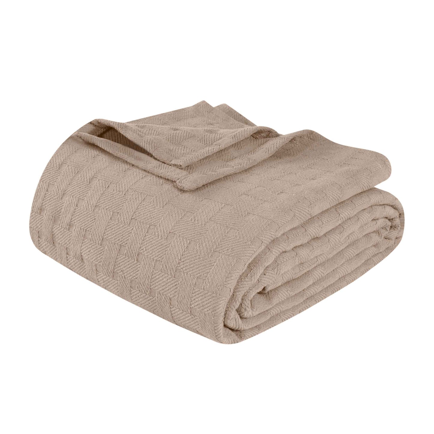 Basketweave All Season Cotton Bed Blanket & Sofa Throw - Khaki