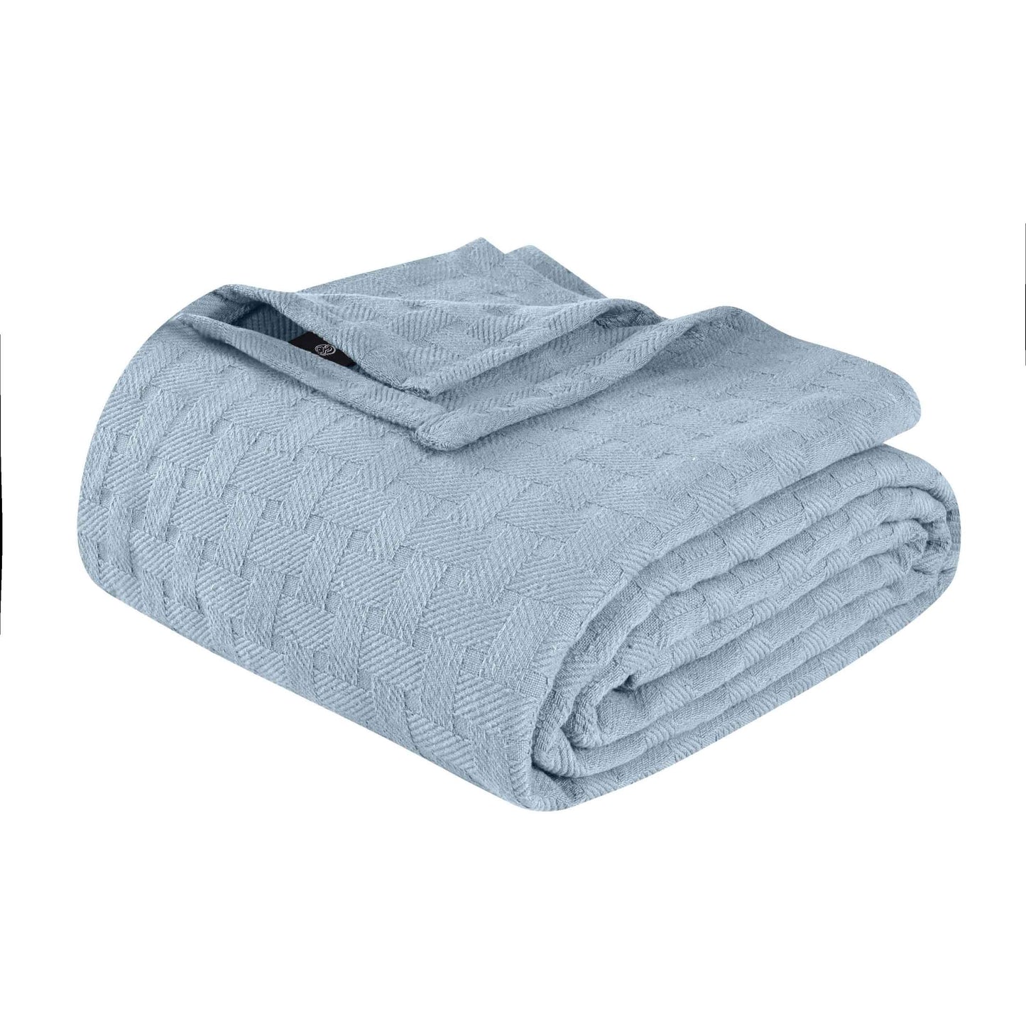 Basketweave All Season Cotton Bed Blanket & Sofa Throw - Light Blue