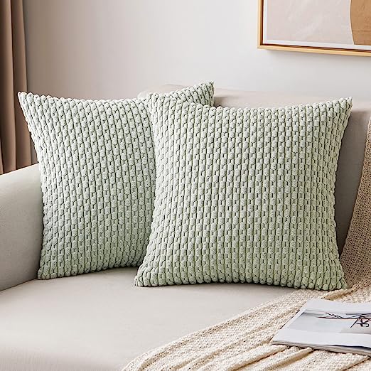 Throw Pillow Covers Soft Fall Corduroy Decorative Set of 2 Boho Striped Pillow Covers Pillowcases