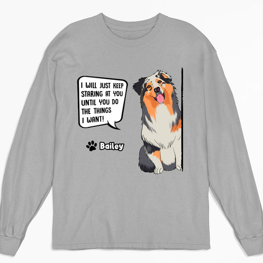 Staring Dog- Personalized Custom Long Sleeve T-shirt