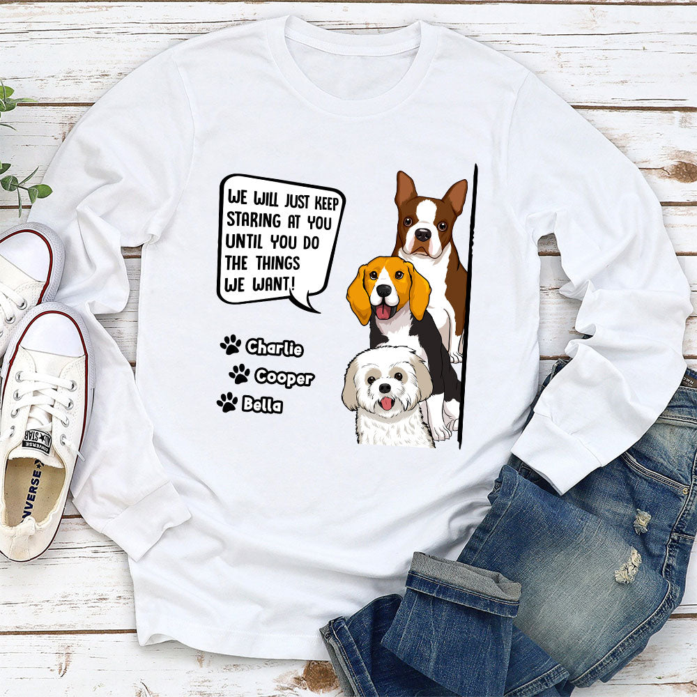 Staring Dog- Personalized Custom Long Sleeve T-shirt