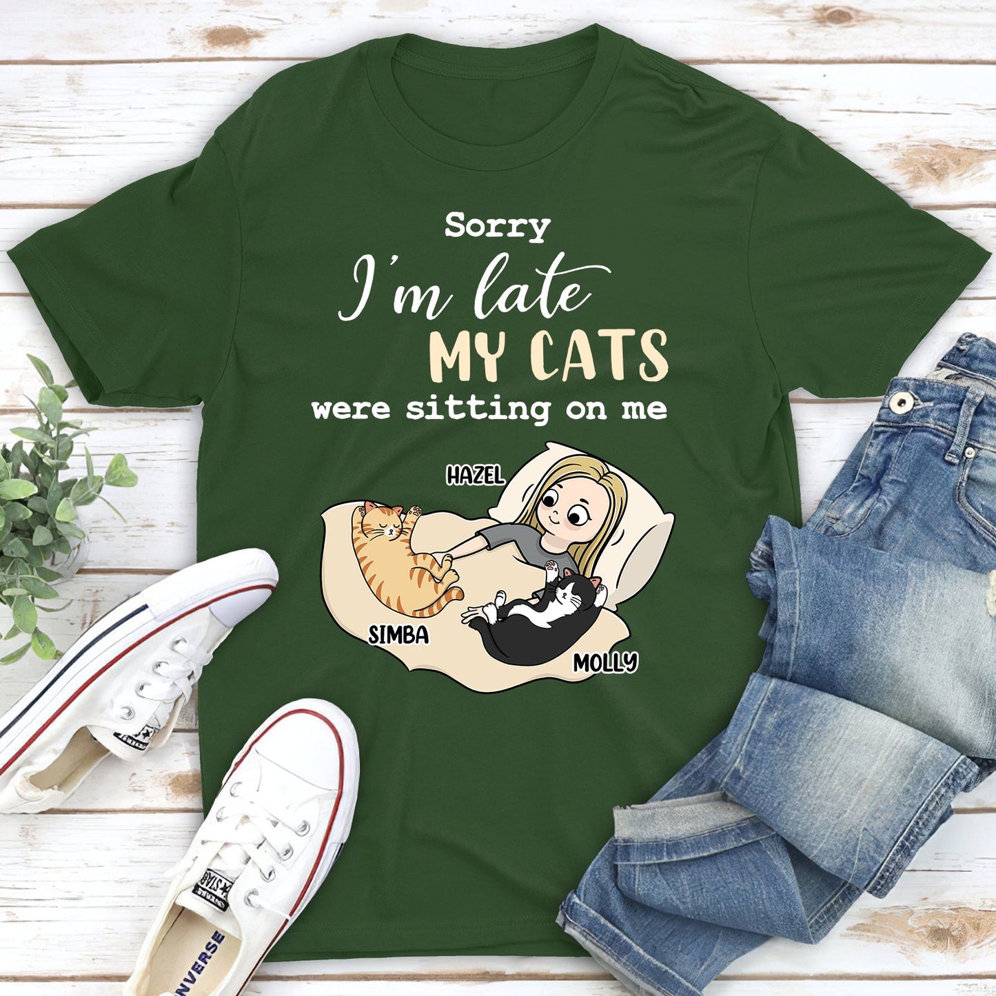 Cats Sitting On Me - Personalized Custom Unisex T-shirt