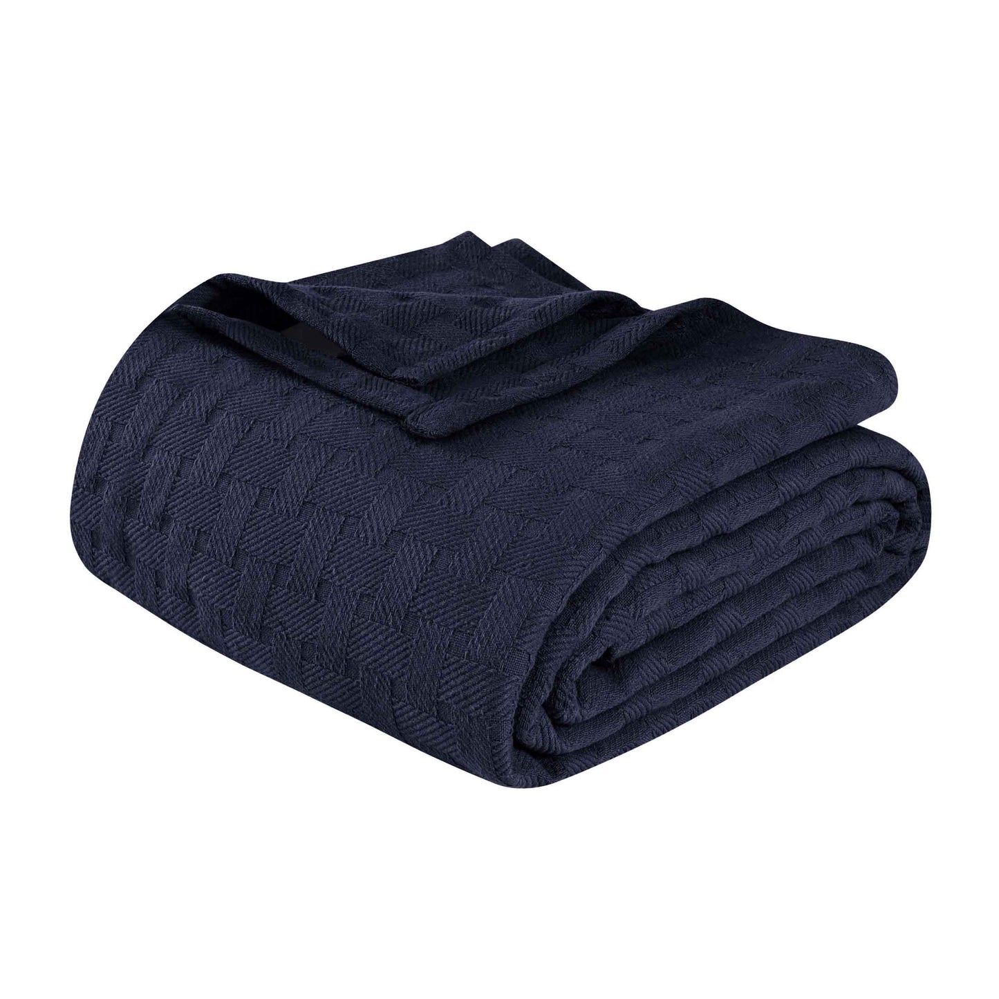 Basketweave All Season Cotton Bed Blanket & Sofa Throw - Navy  Blue