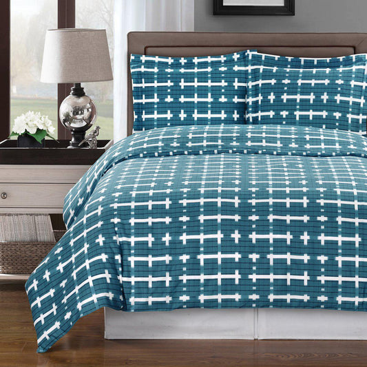 Duvet Cover Set - Norwich-Royal Tradition-Full/Queen-Lake Blue/White-Egyptian Linens