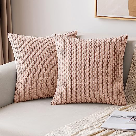 Throw Pillow Covers Soft Fall Corduroy Decorative Set of 2 Boho Striped Pillow Covers Pillowcases