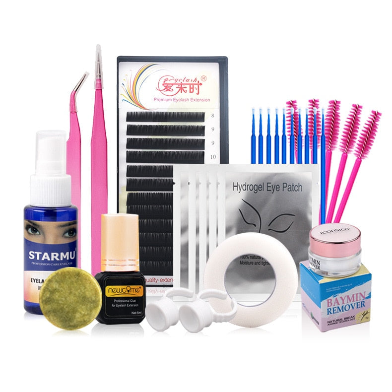 False Eyelash Extension Training Kit Practice Model Head Eye Pads Tweezers Glue Ring Brush Eyelash Tools Kit