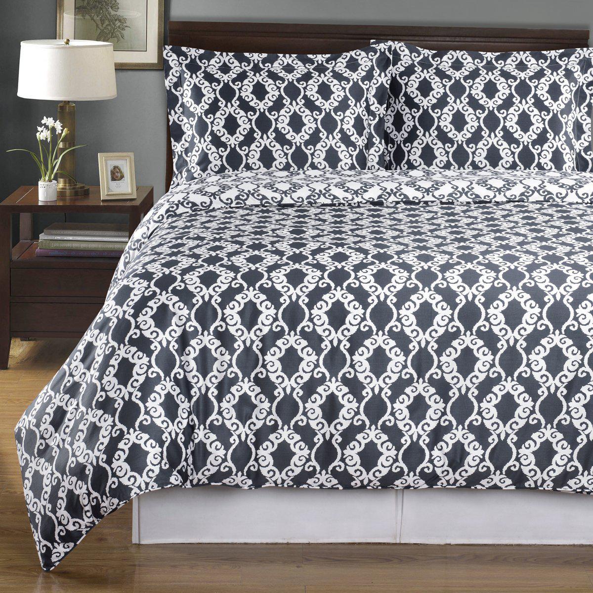 Duvet Cover Set - Sierra-Royal Tradition-Twin/Twin XL-Gray/White-Egyptian Linens