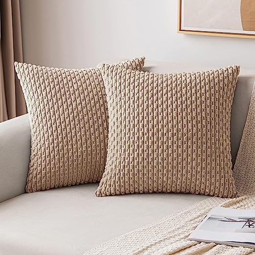 Throw Pillow Covers Soft Fall Corduroy Decorative Set of 2 Boho Striped Pillow Covers Pillowcases