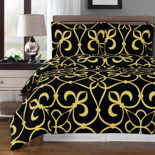 Duvet Cover Set - Victoria-Royal Tradition-Full/Queen-Bronze/Black-Egyptian Linens