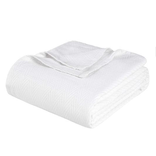All-Season Chevron Cotton Bed Blanket & Sofa Throw - White