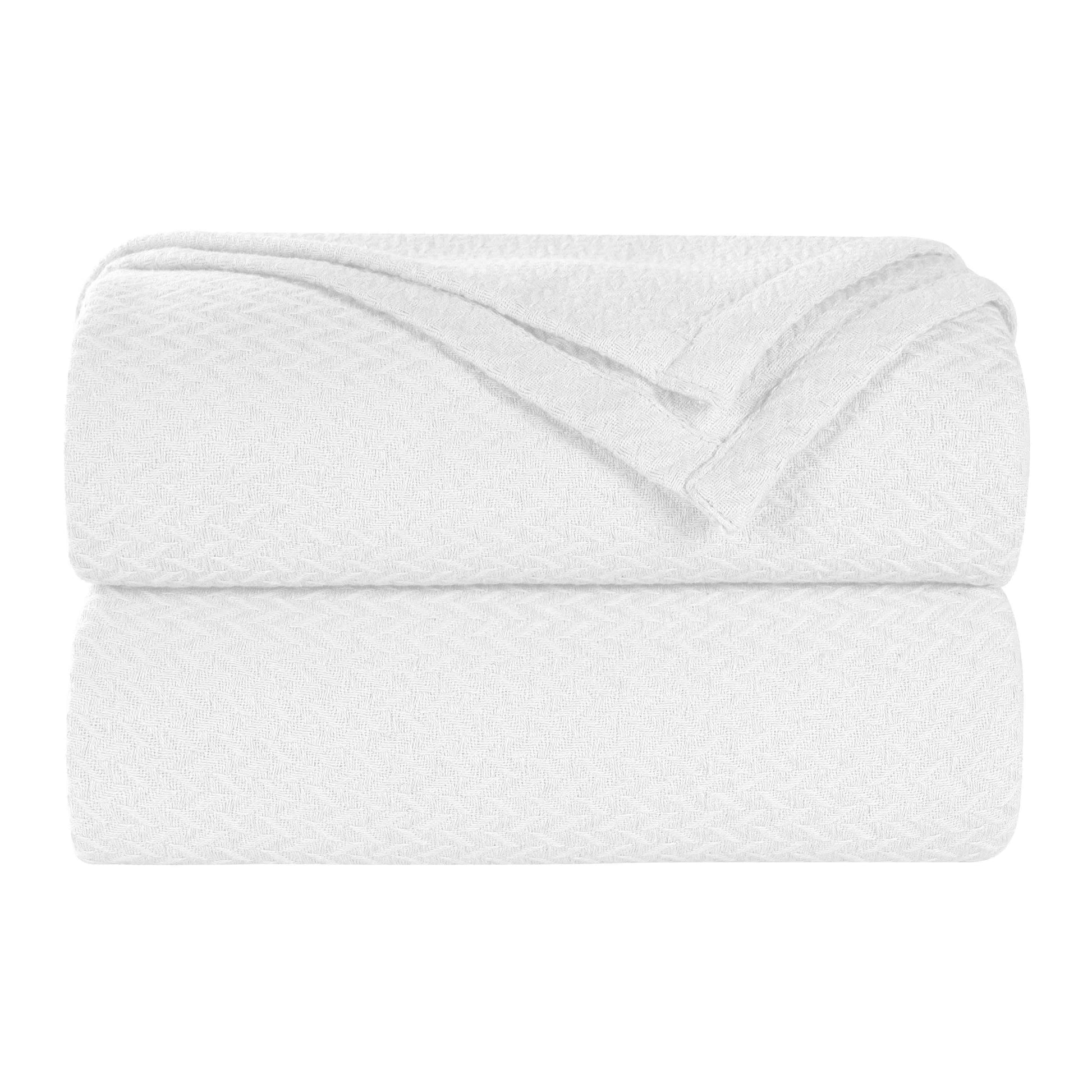 Nobel Cotton Textured Chevron Lightweight Woven Blanket - White
