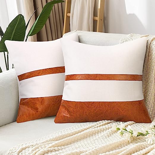 Faux Leather and Linen Throw Pillow Covers Black and White Pillows Decorative Throw Pillows Covers