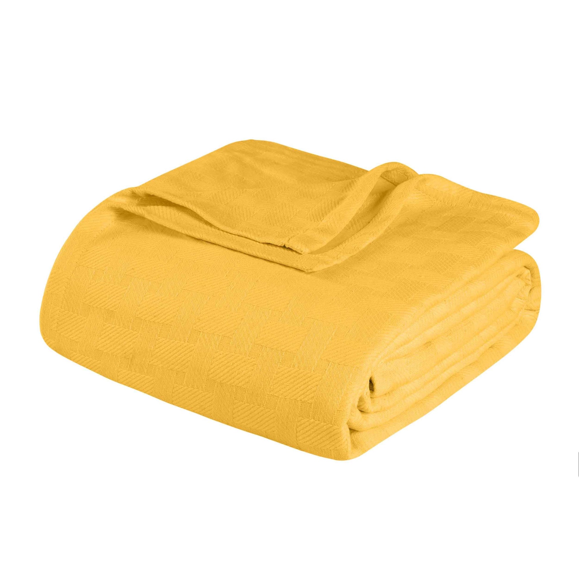 Basketweave All Season Cotton Bed Blanket & Sofa Throw -Yellow