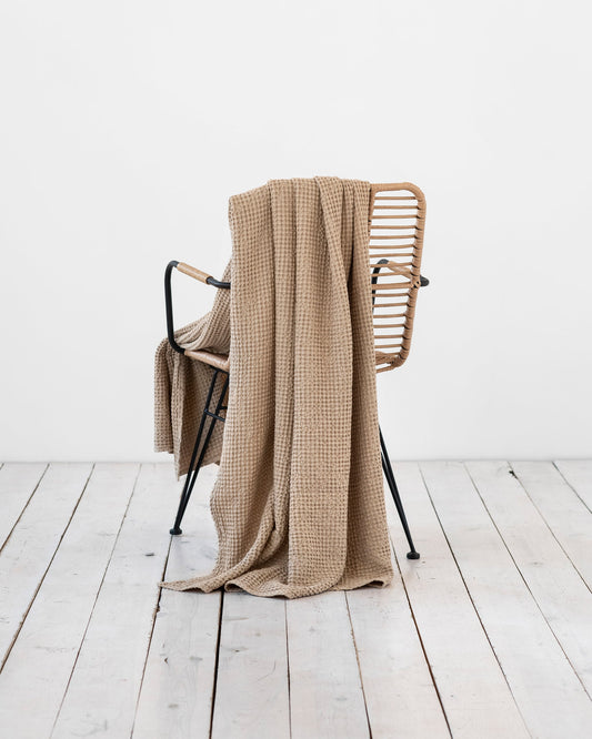Beige waffle throw blanket