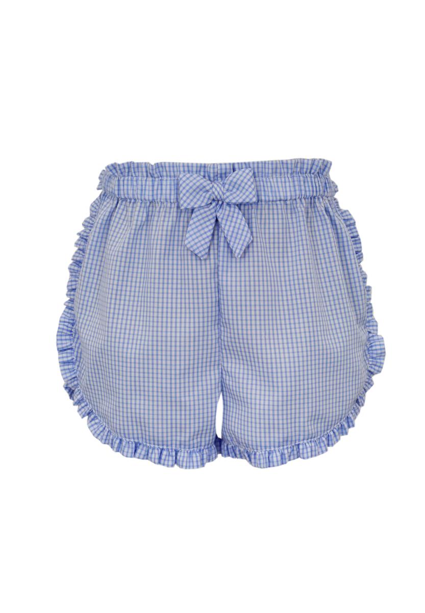 Girl's Blue Check Ruffle Trim Shorts